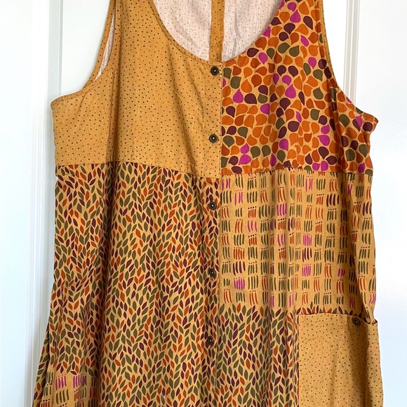 Gudrun Sjoden Organic Linen Cotton Sleeveless Patchwork Dress Mustard Yellow-L - Picture 2 of 9